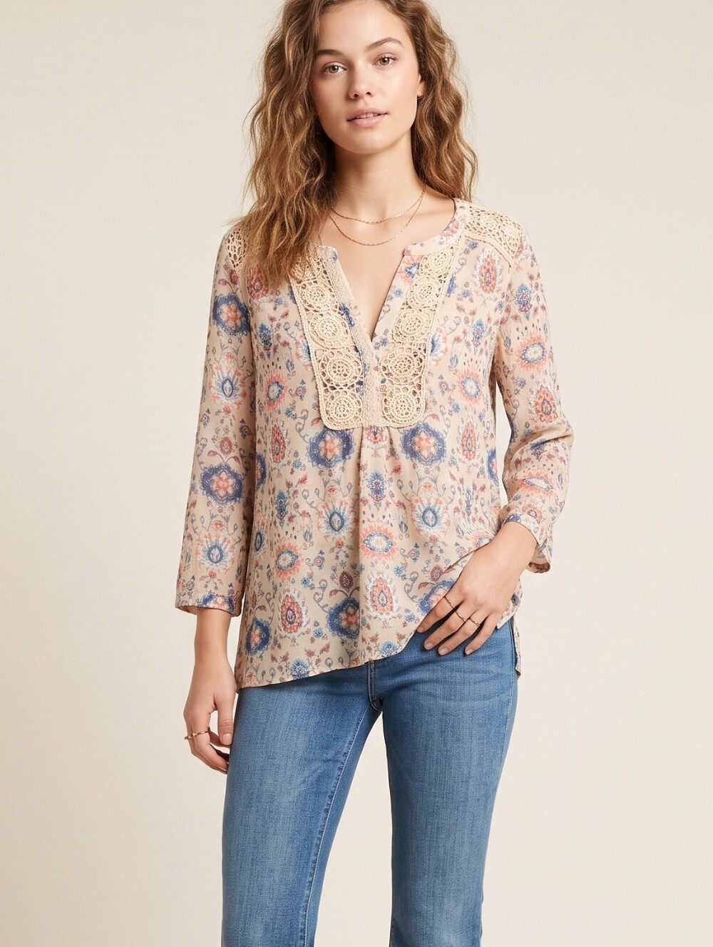 Maeve By Anthropologie Stillwater Crochet-Trim Paisley Tunic Size M
